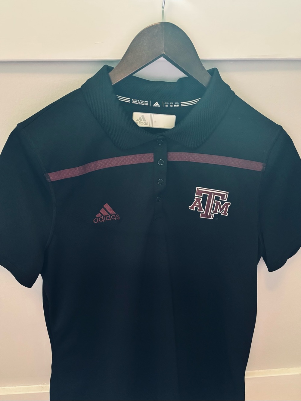 Women’s Adidas Golf Black Polo with Maroon Texas A&M Logo